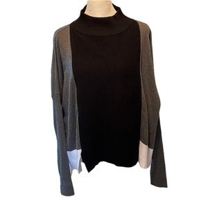 Planet by Lauren G mock neck color block sweater. Black, grey, white. O/S. NWT